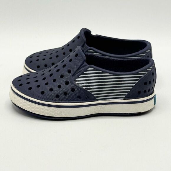 Native Miles Navy Blue Stripe Regatta Slip On Sandals - Toddler US C5 - Picture 4 of 9